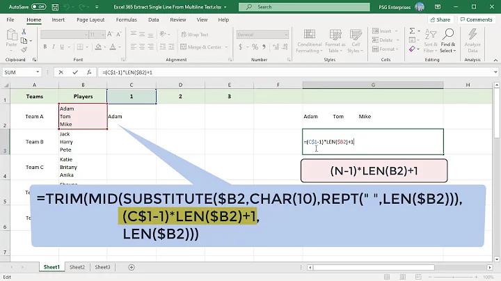 How to Extract lines from Multi Line Text in a Cell - Office 365