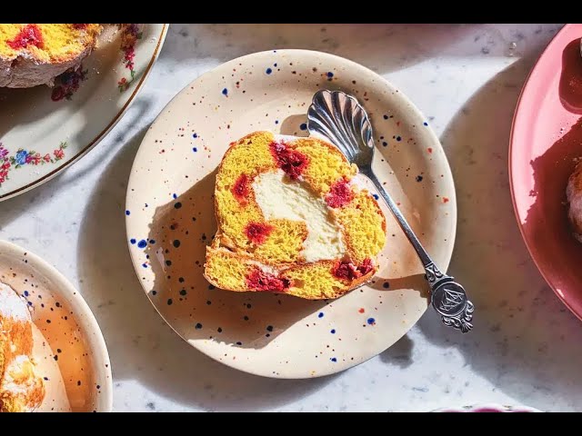 Raspberry Cake Roll with White Chocolate Whipped Cream #shorts | Food52