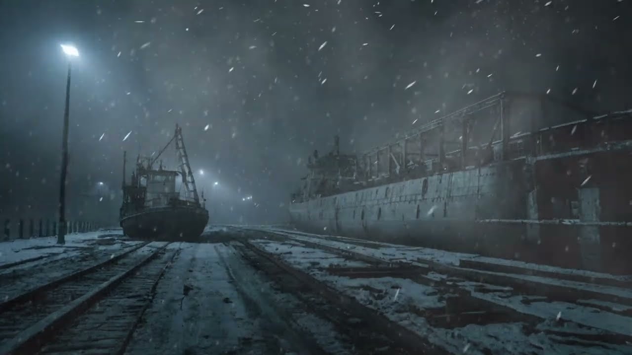 Strong Winter Winds and Sounds of Heavy Snowstorm in the Port.  Howling Blizzard Ambience for Sleep.