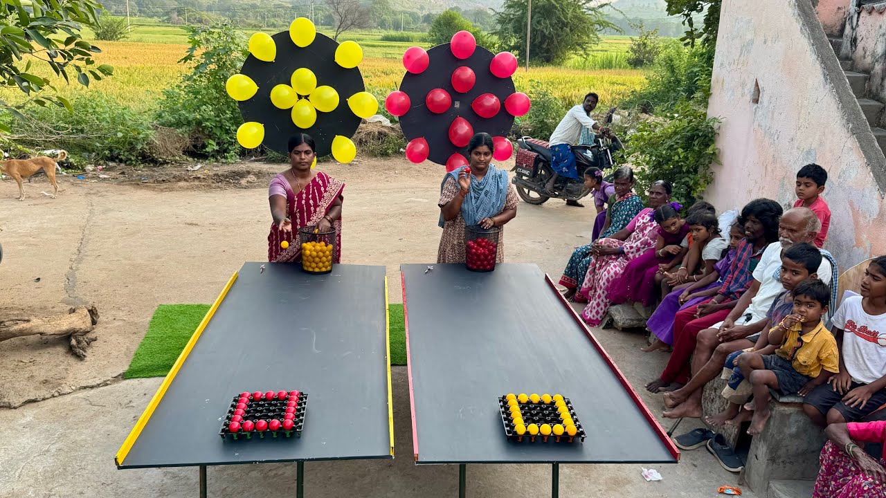 Drop the pingpong ball into the trey and pop the balloons|| Village Avengers