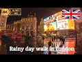 [4K] Rainy day walk in London 🇬🇧 evening walk in rain and wind