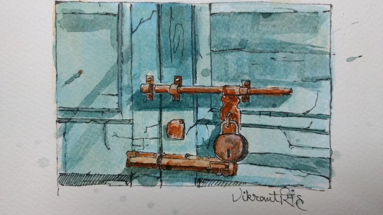 How to draw and Paint a Door in Line and Wash Watercolor - YouTube