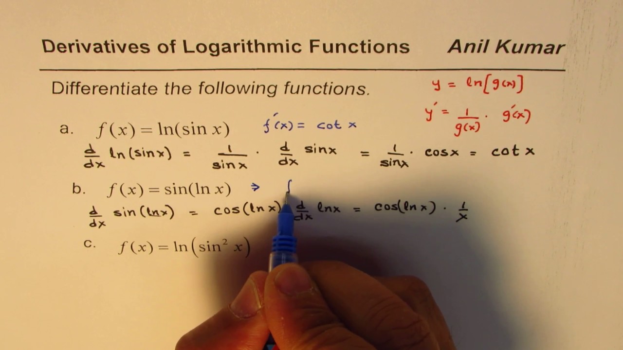 Calculus Derivative of Functions with Natural Log ln (sinx) - YouTube