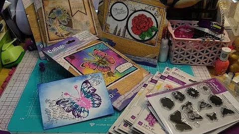 Crafter's Companion Collage Photopolymer Stamps Collection Review! Trying Sparkle Inks for Stamping!