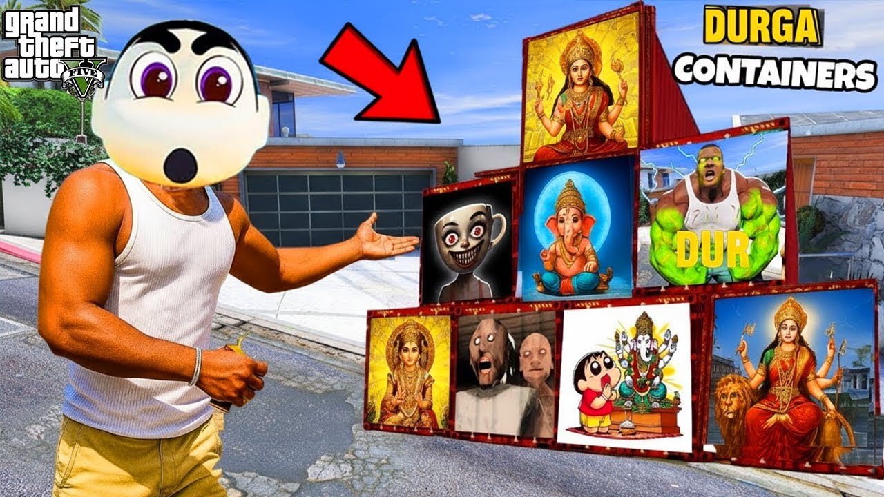 GTA V : Franklin & Shinchan Opening Durga Devi Dussehra Containers in GTA 5