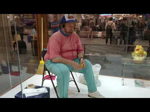 Super Realistic Artwork, Creepy Dude in a Box, Fort Lauderdale Airport, Florida