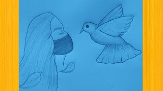How To Draw Beautiful Girl with Pigeon@pencil Drawing Totorial Girl Skechers