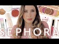 SEPHORA TRY ON HAUL + GIVEAWAY 🎉 RARE BEAUTY DISCOVERY PALETTE HOURGLASS VELVET STORY TOWER 28 KOSAS