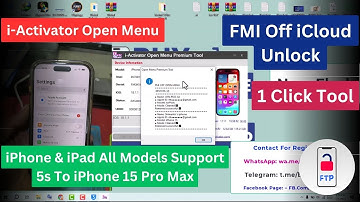i-Activator Open Menu FMI Off iCloud Unlock iPhone & iPad All Models Support 5s To iPhone 15 Pro Max
