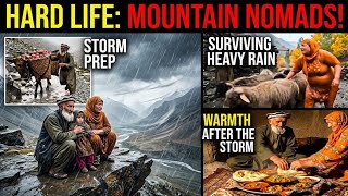 Hard Life Of Nomadic Mountain Standing Against With Heavy Raining & Storm #nomadicfamily #cooking