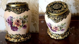 : DIY/Decoupage glass jar /How to Decor glass jar  with air dry clay