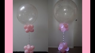 DIY Baby shower Decoration Ideas Balloon Column Centerpiece with Glitter Balloon and lights Tutorial