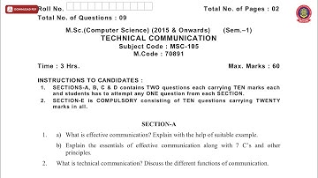 MSC CS 1ST SEM TECHNICAL COMMUNICATION MAY 2019 | PTU