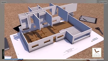 Virtual staging of a 3D rendered space with build-up animation