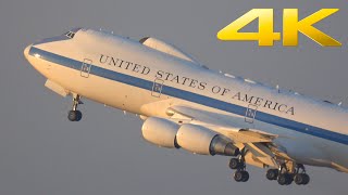 4K | US Air Force Boeing E-4 &quot;Doomsday Plane&quot; and C-17 takeoff at Berlin Brandenburg airport