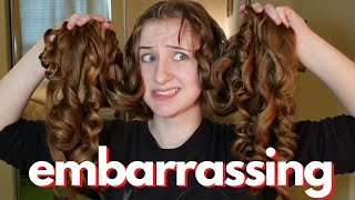 I Tried 80s Puffy Curly Hair Again... I am so mad. | Long Hair Curling Attempt No Heat