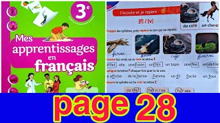 Mes apprentissages en français 3AEP page 28 | je lis et jécris | les sons [ f-v ]