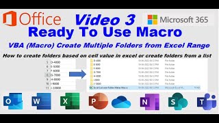 VBA (Macro) Create Multiple Folders from Excel Range - MS Office 365 Training - Word -Excel -Outlook