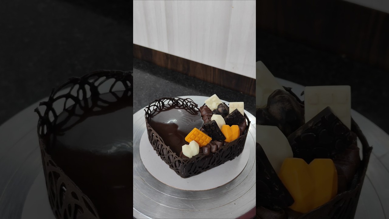 dark chocolate heart shape cake design 