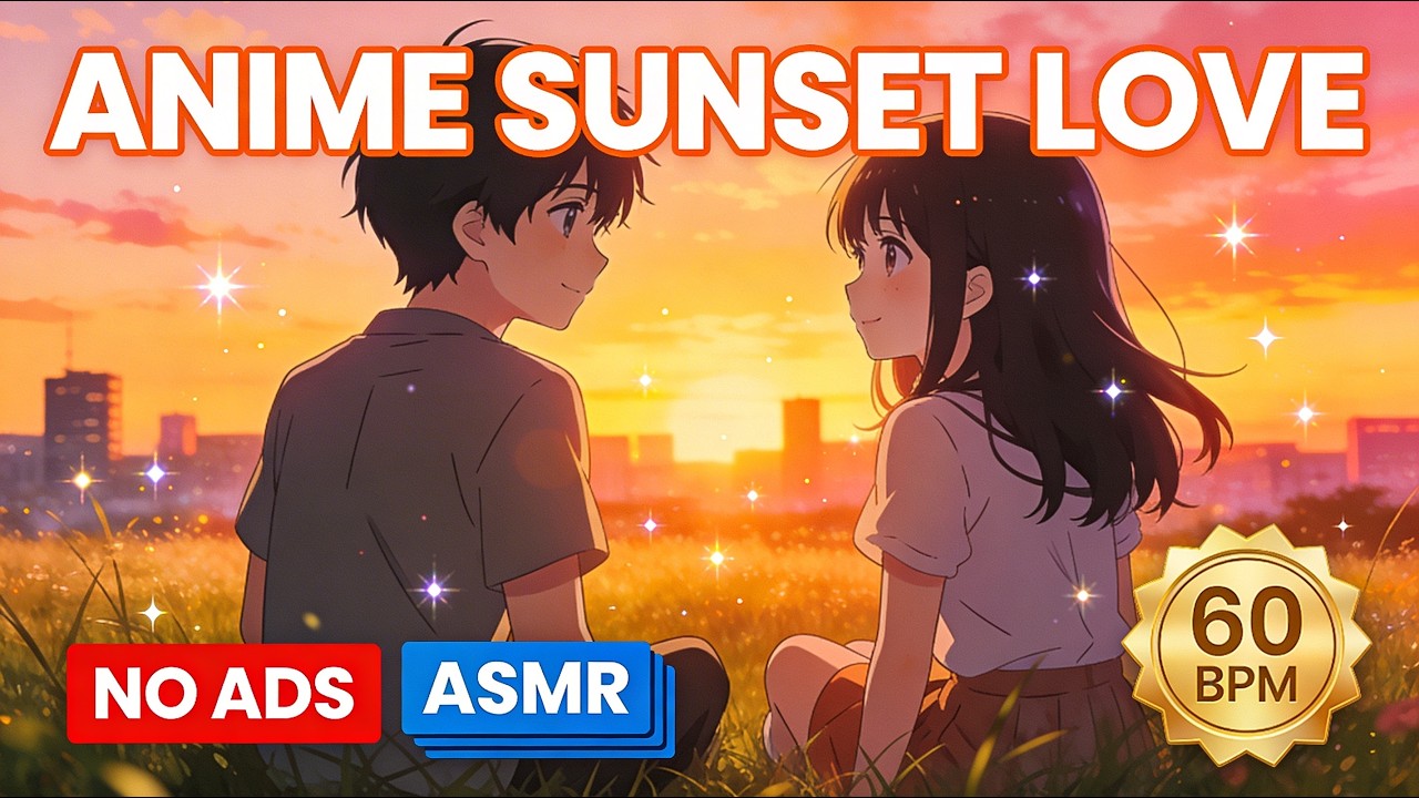 ASMR | Romantic Anime Couple Sunset – Hilltop Golden Hour Ambience 60–70 BPM | 4K Love & Sleep Music