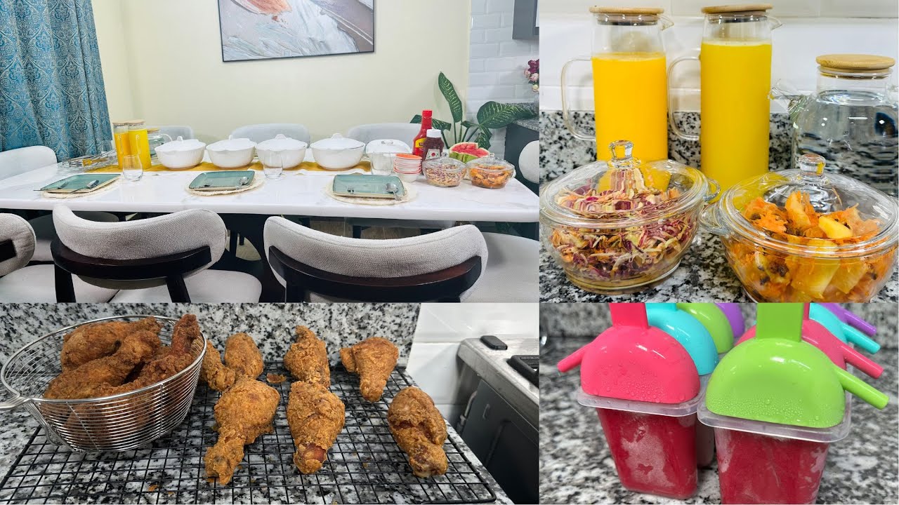 Приглашаем соседей на обед ||Рецепт жареной курицы |Рецепт картофеля перипери |Рецепт салата коул...