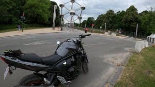 GSF 650 SUZUKI BANDIT AKRAPOVIC SOUND. ride through brussels north. keeps watching until the end.