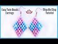Easy Dimond Earrings with twin beads or superduos - Tutorial