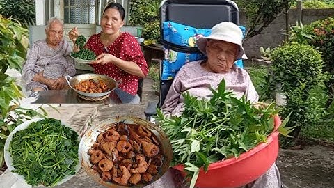 Bà lão 101 tuổi hái rau lang sau hè kho tiêu cá lóc đồng chấm rau lang luộc | Món ăn đồng quê của Bà