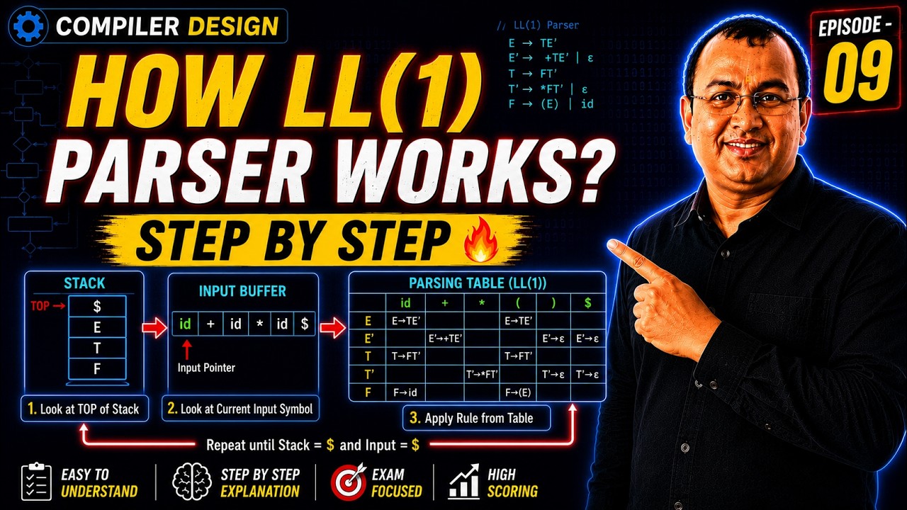 How LL(1) Parsing Algorithm Works? 🔥 Step-by-Step Dry Run | Compiler ...