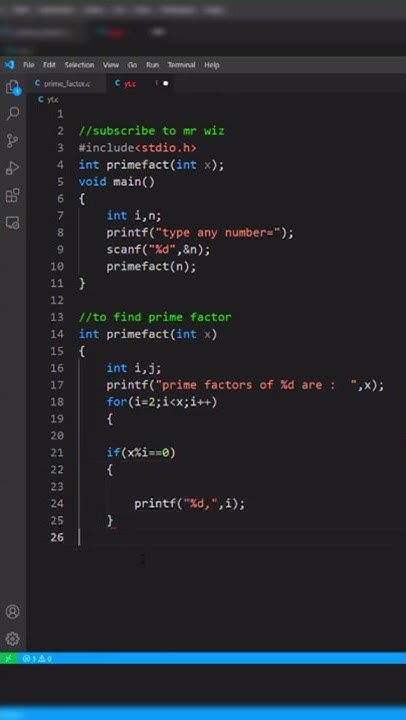 code to find a prime factor of any number in c language |programing c ...