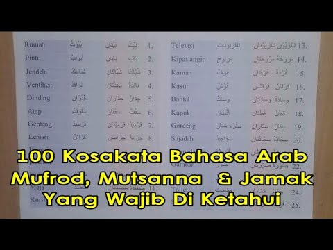 100 Kosakata Kata Benda Bentuk Mufrod Mutsanna Dan Jamak Yang Wajib Diketahui Dan Dihafalkan Youtube
