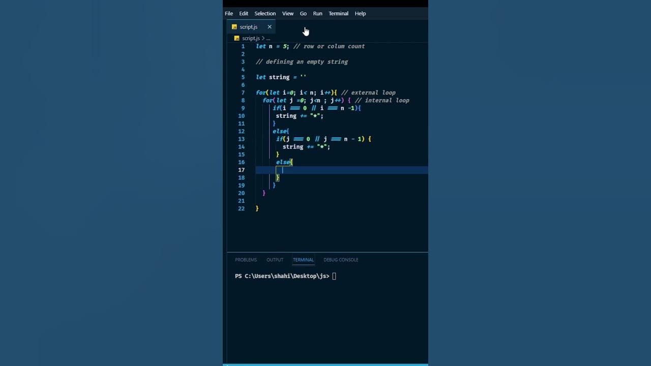 Hollow star square pattern in javascript youtube