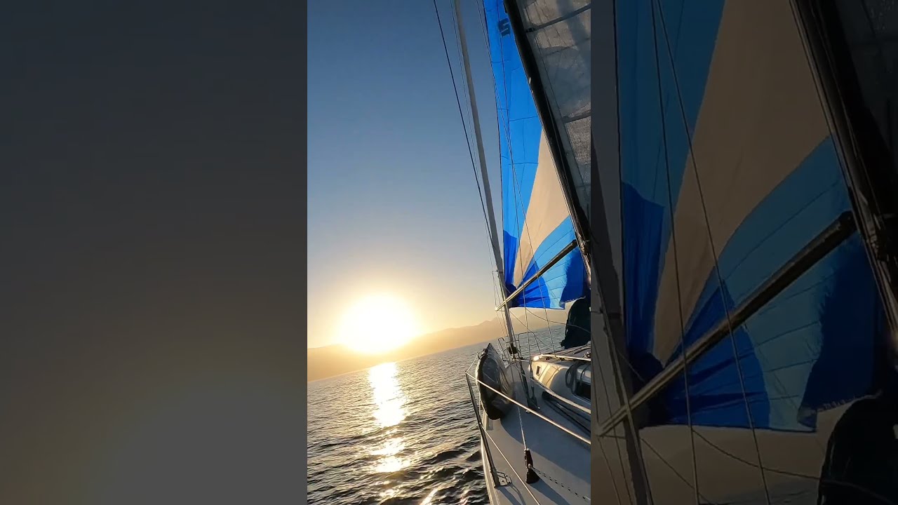 Sunset Spinnaker Hoist #ourladydefiant #sailboat #boat #spinnaker