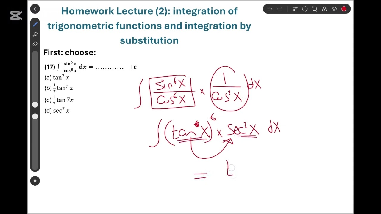 (Calculus) H.W. Ch(3) : Lec(2): integration of trigonometric functions and substitution ثانوية عامة 