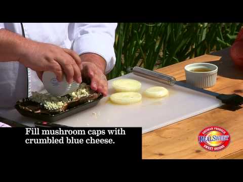 Blue Cheese Stuffed Mushrooms with Grilled Vidalia® Onions