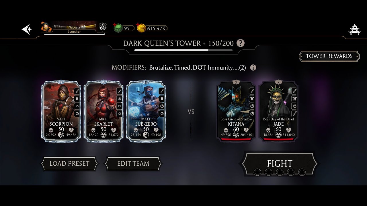 Dark Queen’s Tower Boss Battle 150 Fight + Reward MK Mobile