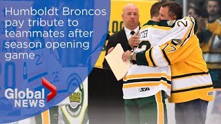 Humboldt Broncos pay tribute to teammates who died in bus crash after season opening game