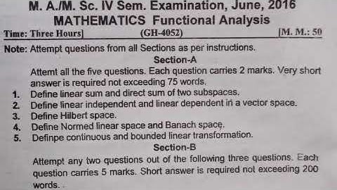 M.A/M.Sc 4th Sem Mathematics (Functional Analysis) 2016