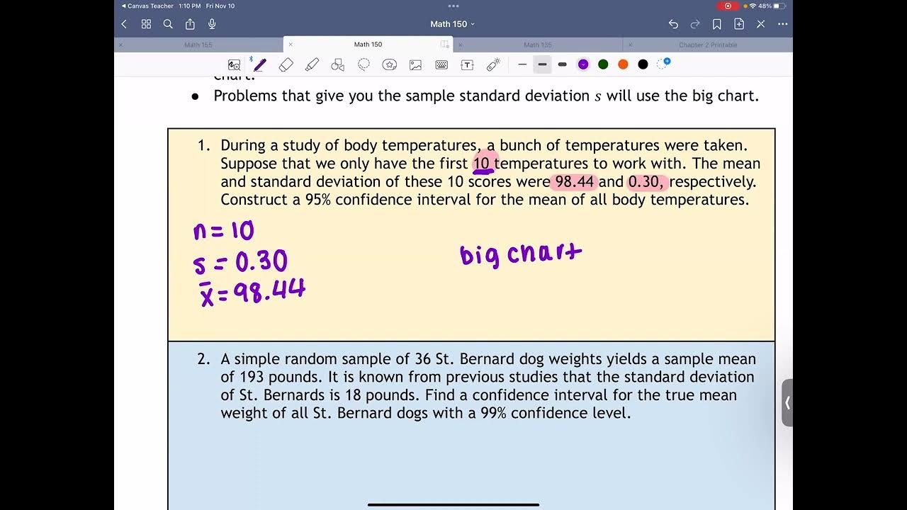 Math 150 confidence intervals what chart to use youtube