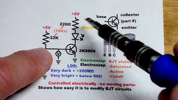 Light dependent resistor LDR aka photoresistor NPN BJT switch learning electronics lesson 0015