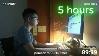 5 Hours | Study with me pomodoro 90/15 timer (for study or work)