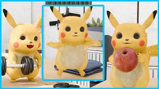 Pokémon Pikachu In Real Life  exercises, dances and eats treats - a funny animation for kids