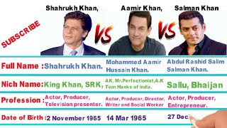 Shahrukh Khan Vs Aamir Khan Vs Salman Khan Biography Comparison | Aktar Entertainment.