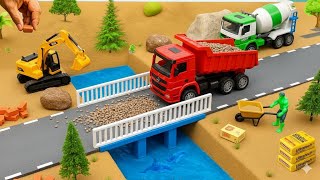 DIY Mini Truck Builds Brick \& Metal Railing Bridge | Fun Construction Science Project