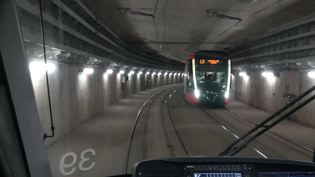 【4K前面展望】第三軌条と架線集電のハイブリッドライトレールL3キングスフォード線サーキュラーキー→ジュニア・キングスフォード【地上集電→架線集電→地下トンネル→バス対面乗換駅】