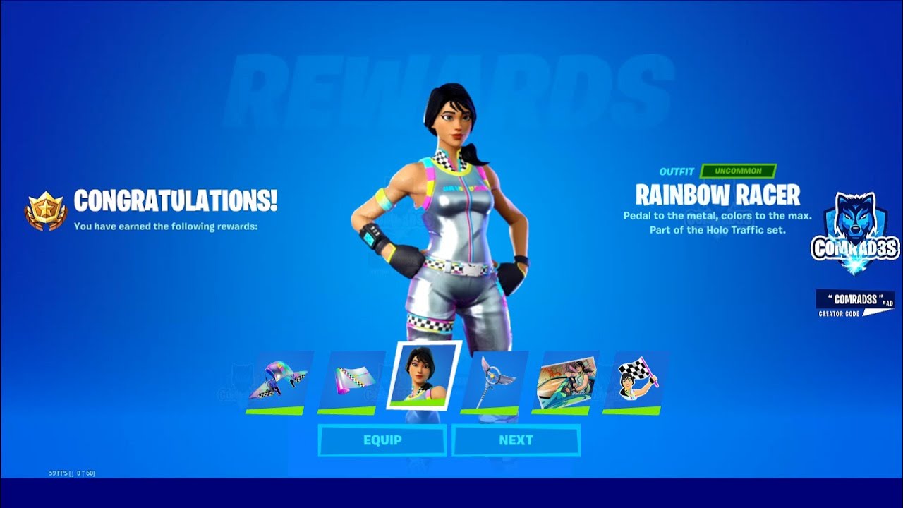 Upcoming Free Rainbow Racer Skin Pickaxe Wrap Glider And More For Refer A Friend Event Fortnite