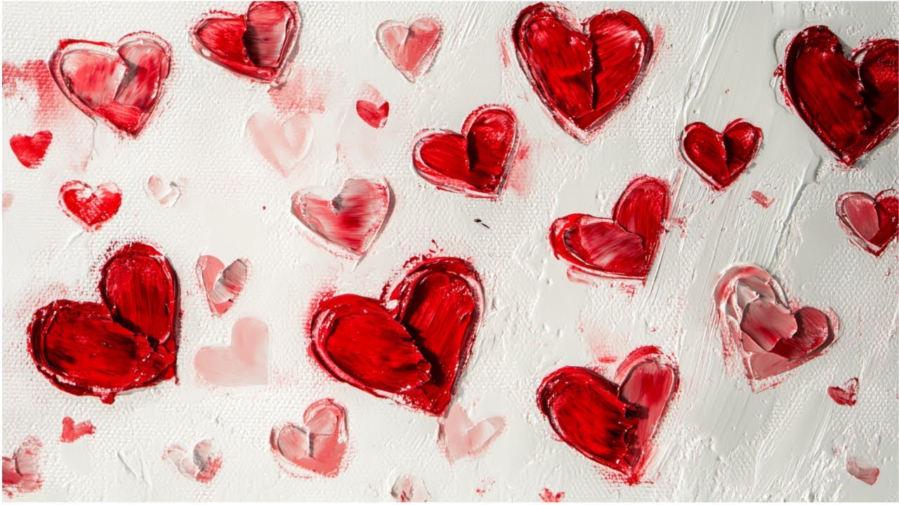 Frame TV Art Valentines Day | Neutral Pink Red Hearts Painting Frame TV | No Music