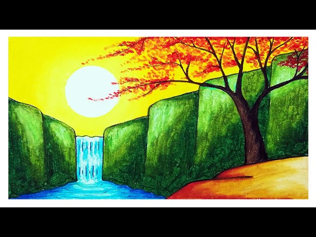 How To Draw A Beautiful Scenery Easy Step By Step For Beginners - YouTube