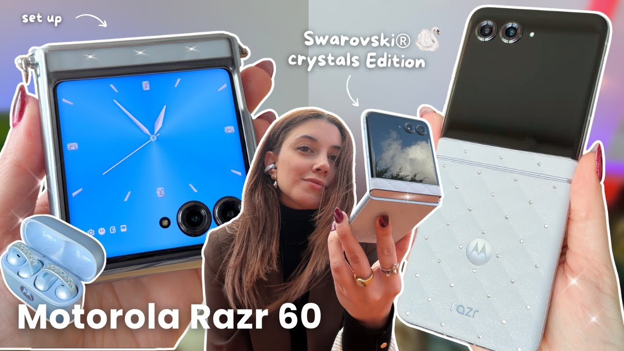 Motorola Razr 60 (Swarovski edition) 🦢🩵･ﾟ✧ aesthetic unboxing & iPhone 17 Pro Max camera comparison