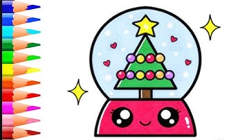 How to Draw a Cute Christmas Tree Snow Globe - Easy Step-by-Step for Kids!
